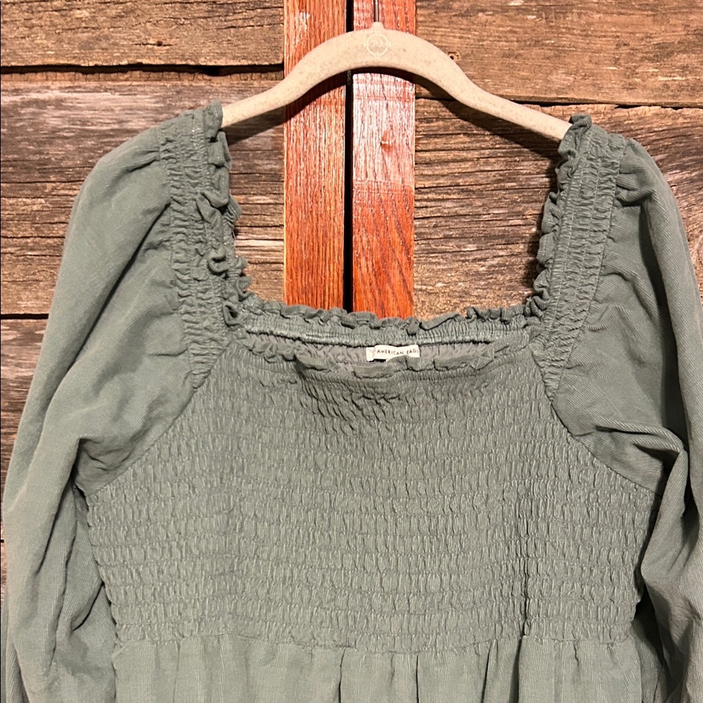 American Eagle Outfitters Women’s Green Long Sleeve Smocked Corduroy Dress Sz XL - Picture 5 of 12